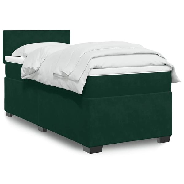 vidaXL Posteľný rám boxsping s matracom tmavozelený 90x200 cm zamat