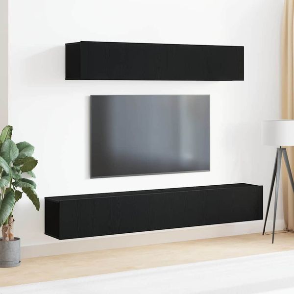 vidaXL Zostava TV skriniek Nástenný 4 pcs Čierny dub Kompozitné drevo