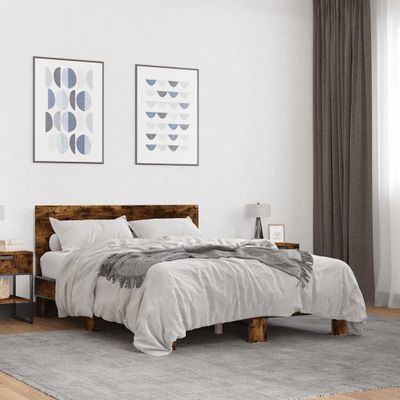 vidaXL Posteľný rám dymový dub 135x190 cm kompozitné drevo a kov