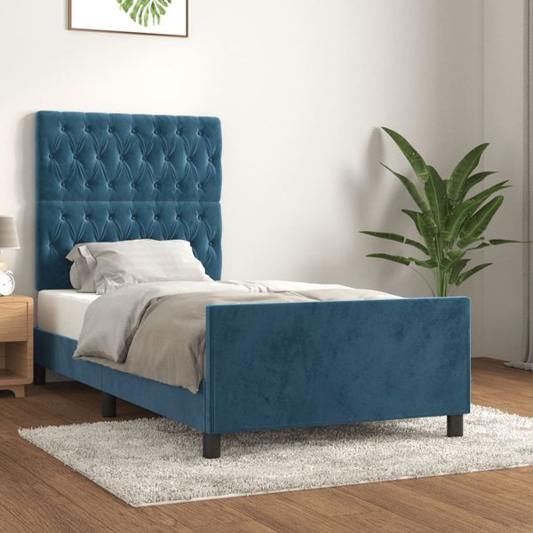 vidaXL Rám postele bez matraca tmavomodrý 90x200 cm zamat