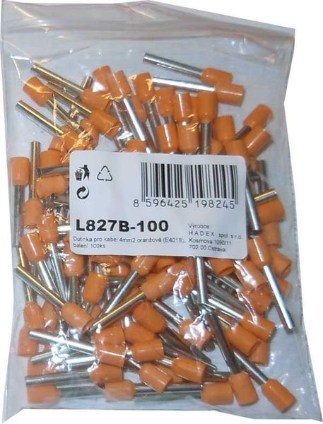 Dutinka na kábel 4 mm2 oranžová (E4018), balenie 100 ks