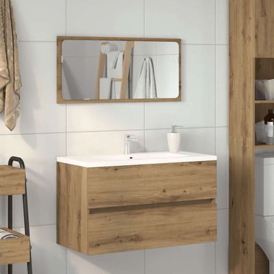 VidaXL Kúpeľňová skrinka so zrkadlom Artisan z dubového dreva