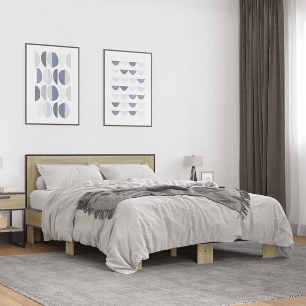 vidaXL Posteľný rám dub sonoma 120x190 cm kompozitné drevo a kov