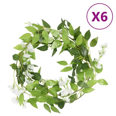 vidaXL Kvetinové girlandy 6 ks, biele 200 cm