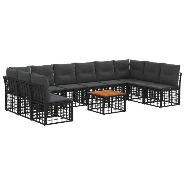 vidaXL Záhradná súprava gaučov 11 pcs Čierna a tmavošedá Polyester