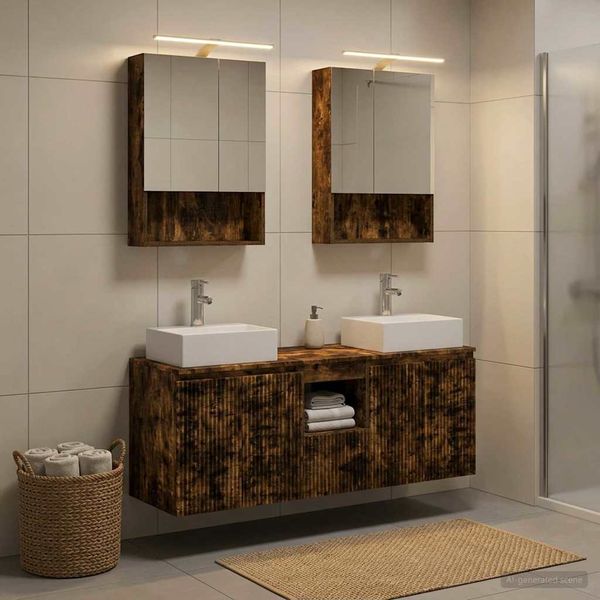 vidaXL Set kabinetov do kúpeľne 5 pcs Dymový dub Kompozitné drevo