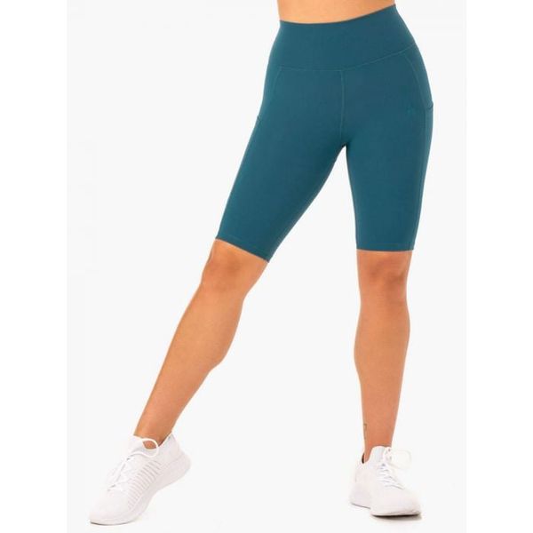 Dámske biker šortky s vreckami a vysokým pásom Reset Teal - Ryderwear, veľkosť S