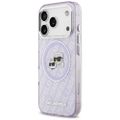 Puzdro Karl Lagerfeld Magsafe IML trblietavé puzdro s kovovým rámom fotoaparátu a tlačidlami, hlavy Karla a Choupette na opakovanom logu KL pre iPhone 17 Pro fialový