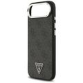 Puzdro Guess Magsafe 4G PU kožené s trojuholníkovým logom a strieborným kovovým rámom fotoaparátu pre iPhone 17 Air čierne