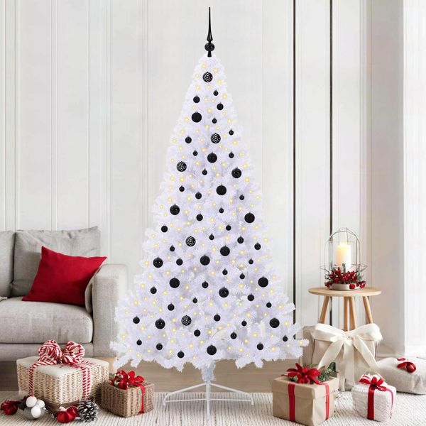 vidaXL Umelý vianočný stromček s 300 LED-i Biela 210 cm PVC a oceľ