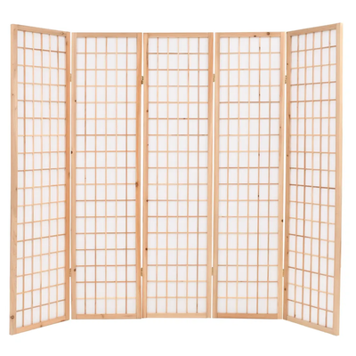 Skladací paraván s 5 panelmi, japonský štýl 200x170cm, prírodný