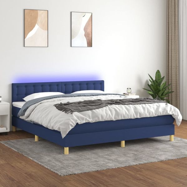 vidaXL Posteľ boxsping s matracom a LED modrá 160x200 cm látka