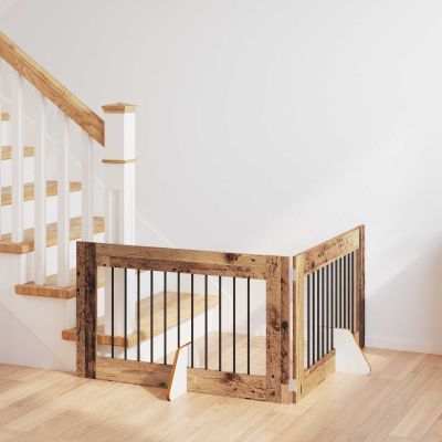 vidaXL Brána pre psov so stojanmi 2 pcs Staré drevo 100 x 60 cm