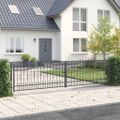 vidaXL Brána z Plotu s Špicatým Vrcholom KAMPEN 404 x 100 cm Oceľ Sivá