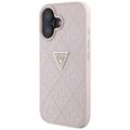 Guess Hardcase PU Zrnitý Horúci Stamp 4G Trojuholník Kovové Puzdro pre iPhone 16 6,1" Ružová