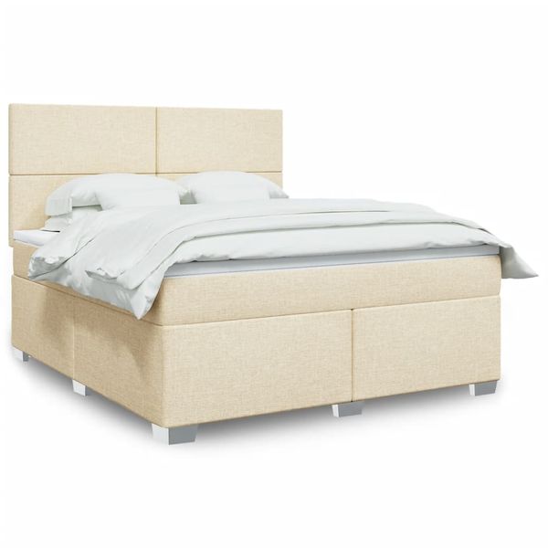vidaXL Posteľný rám boxspring s matracom krémový 180x200 cm látka