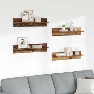 vidaXL Stenné police s poličkou 4 pcs Staré drevo 80 x 11,5 x 18 cm