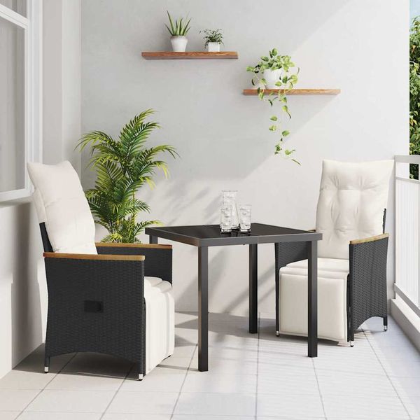 vidaXL Záhradný jedálenský set s vankúšom 3 pcs Čierna polyratan