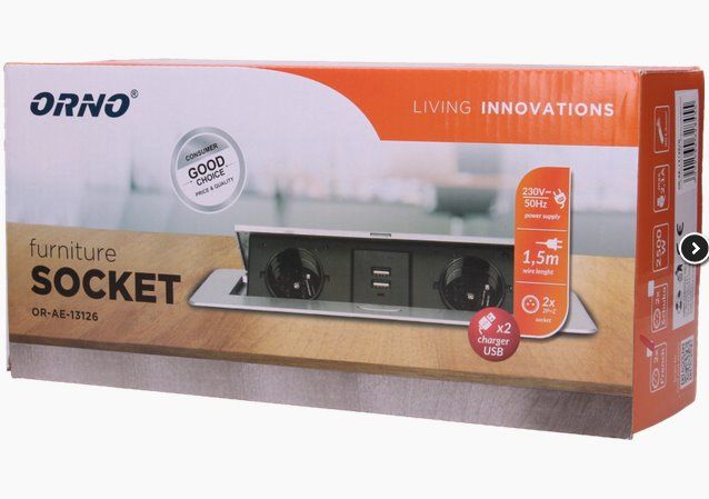Výklopný blok zapustený ORNO OR-AE-13126/G, 2x 230V a 2x USB, strieborný Výklopný blok zapuštěný ORNO OR-AE-13126/G, 2x 230V a 2x USB, stříbrný
