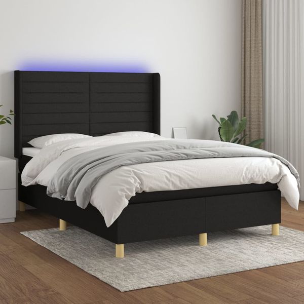 vidaXL Posteľ boxsping s matracom a LED čierna 140x190 cm látka
