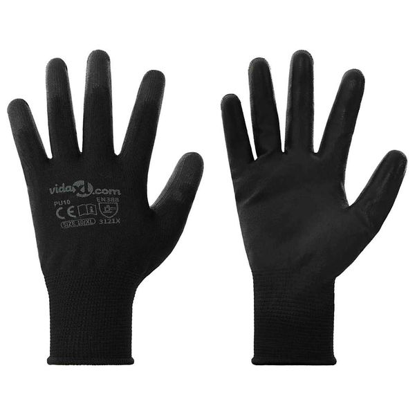 vidaXL Pracovné rukavice 12 pcs Čierna 10 / xl Polyester