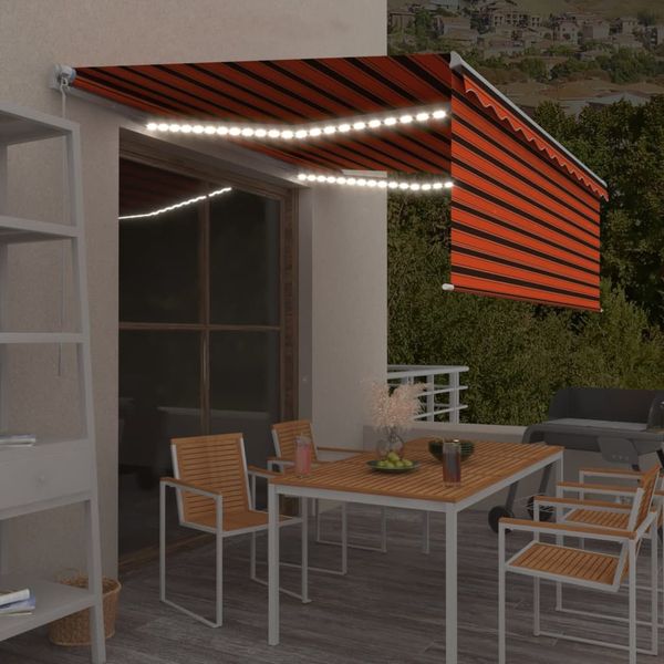 vidaXL Ručne zaťahovacia markíza s tienidlom&LED 4,5x3m oranžovo-hnedá