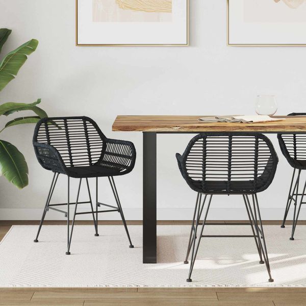 vidaXL Jedálenská stolička 2 pcs Ratan a železo Čierna 55 x 50 x 74 cm