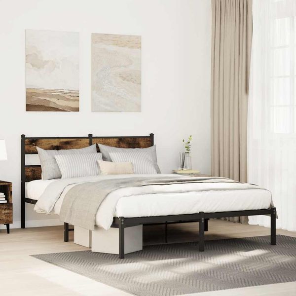vidaXL Kovový posteľný rám bez matraca dymový dub 150x200 cm