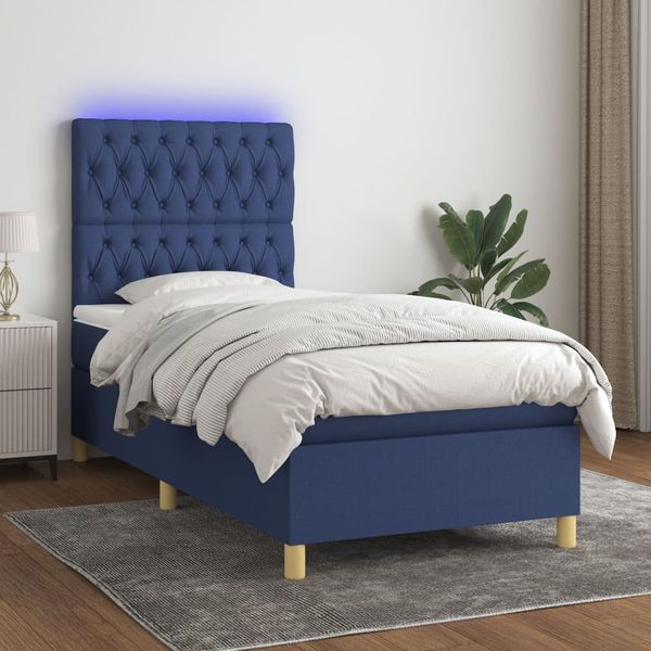 vidaXL Posteľ boxsping s matracom a LED modrá 80x200 cm látka