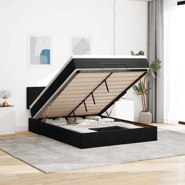 vidaXL Podsedák s matracom a LED diódami, čierny 140x200 cm, zamat