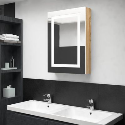 vidaXL LED kúpeľňová zrkadlová skrinka biela a farba dubu 50x13x70 cm