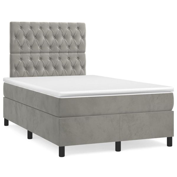 vidaXL Boxspring posteľ s matracom a LED, svetlosivá 120x190 cm, látka