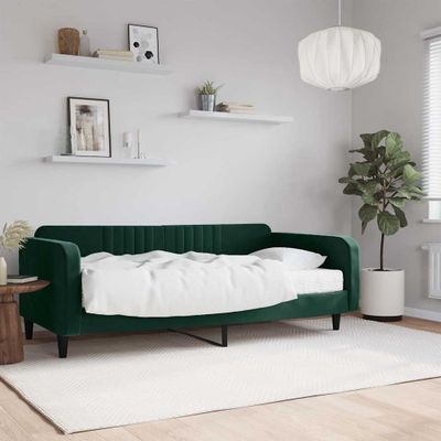 vidaXL Denná posteľ s matracom tmavozelená 100x200 cm zamat