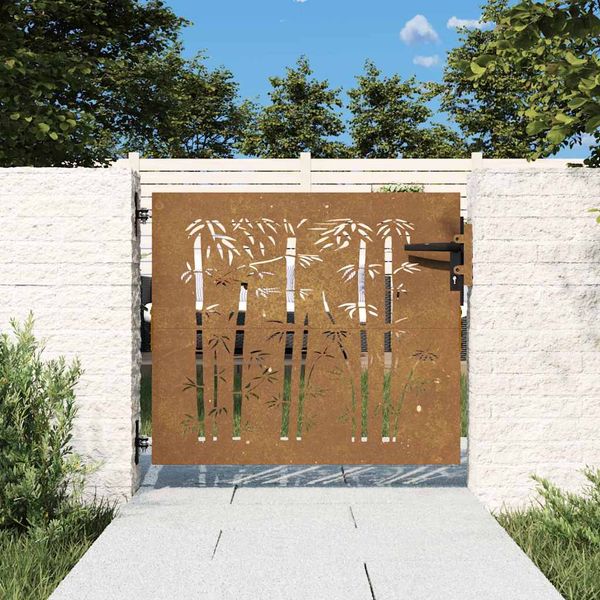 vidaXL Záhradná brána 85x100 cm, corten oceľ, bambusový dizajn