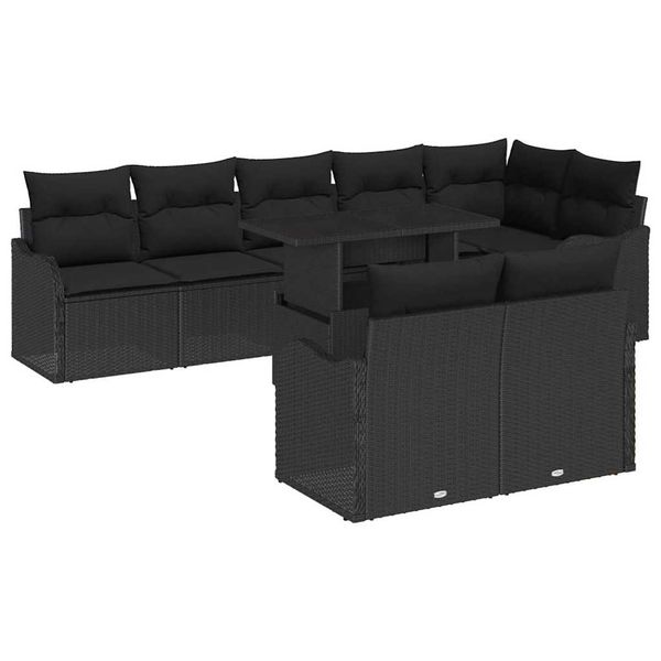 vidaXL Súprava záhradných pohoviek s vankúšom 9 pcs Čierna Poly Ratan