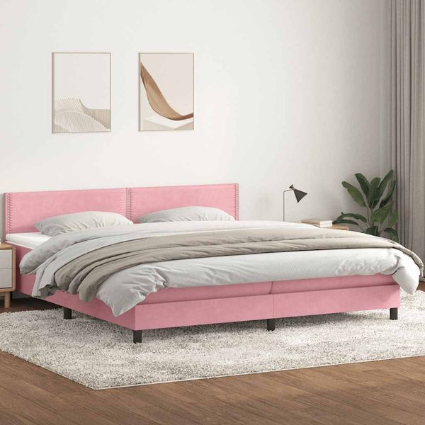 vidaXL Posteľný rám boxsping s matracom ružový 180x210 cm zamat