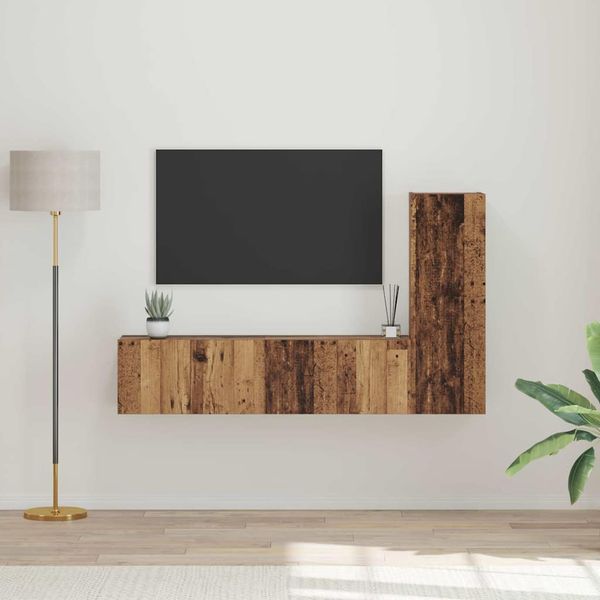 vidaXL Zostava TV skriniek Nástenný 3 pcs Staré drevo Kompozitné drevo