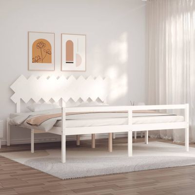 vidaXL Posteľ pre seniorov s čelom, biela, 200x200 cm, drevený masív