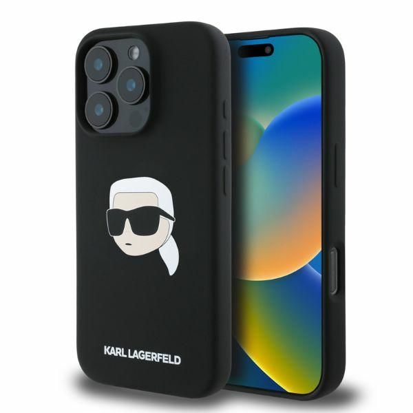 Puzdro Karl Lagerfeld pre iPhone 16 Pro 6,3" KLHMP16LSKHPPLK čierne tvrdé puzdro Silicone KL Head Print MagSafe