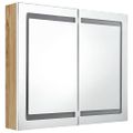 vidaXL LED kúpeľňová zrkadlová skrinka biela a farba dubu 80x12x68 cm