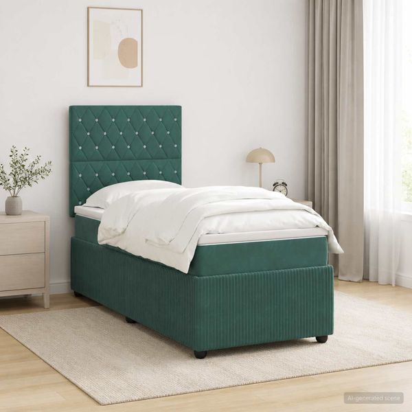 vidaXL LED boxspring posteľ s matracom Tmavozelená 100 x 200 cm Zamat