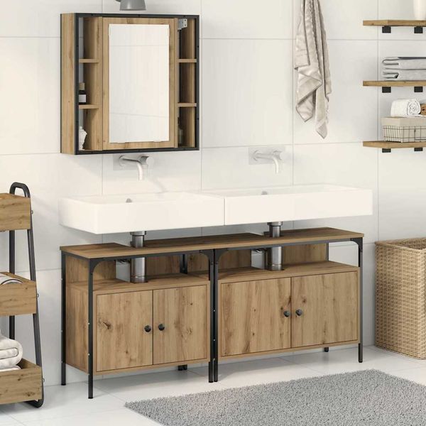 vidaXL Kúpeľňové umývadlové jednotky 3 pcs Hnedá Kompozitné drevo