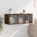 vidaXL Bočná skrinka so sklenenými dvierkami dymový dub 102x37x35 cm