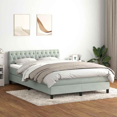 vidaXL Box Spring Posteľ s matracom Svetlosivá 160x220 cm Zamat