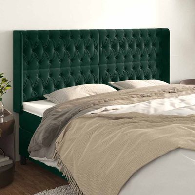 vidaXL Čelo postele so záhybmi tmavozelený 203x16x118/128 cm zamat