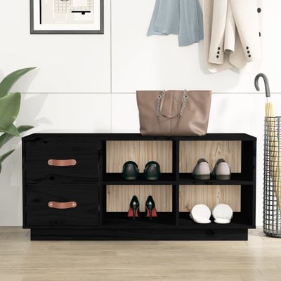 vidaXL Lavica na topánky čierna 100x34x45 cm masívna borovica