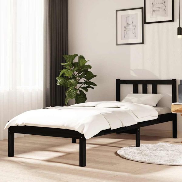 vidaXL Posteľný rám čierny drevený masív 75x190cm malé jednolôžko
