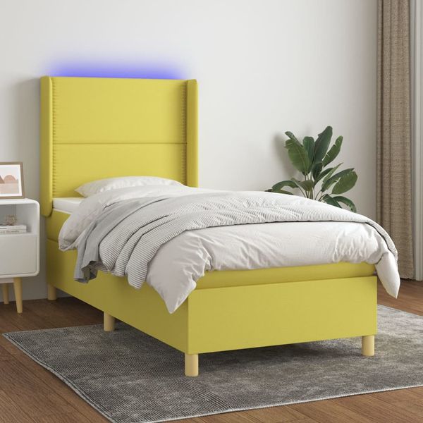 vidaXL Posteľ boxsping s matracom a LED zelená 100x200 cm látka