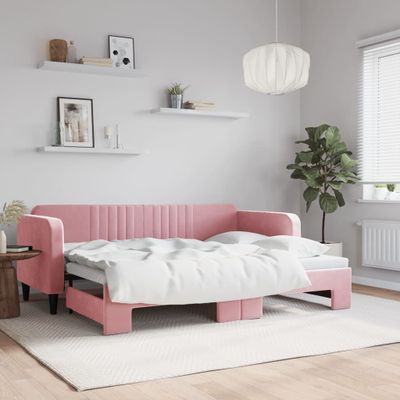 vidaXL Denná posteľ s rozkladacou posteľou ružová 80x200 cm zamat