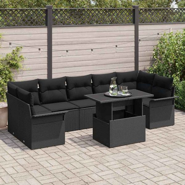 vidaXL Súprava záhradných pohoviek s vankúšom 8 pcs Čierna polyratan
